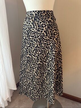 J Crew Leopard Print Midi Skirt in Black and Cream